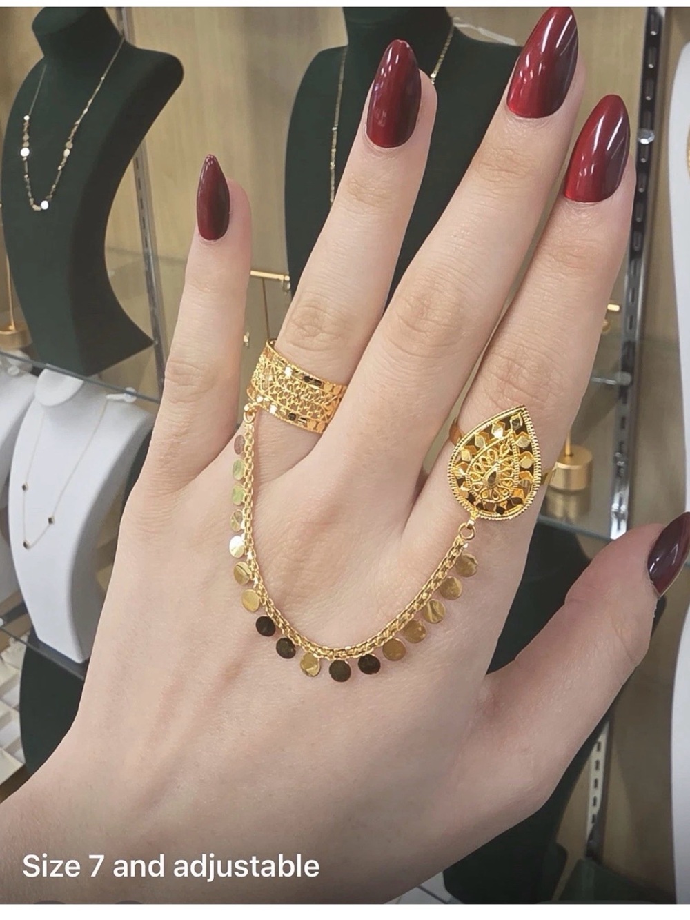 21k Gold Double Ring Connector Chain - Elegant Gold Tone Women’s Jewelry